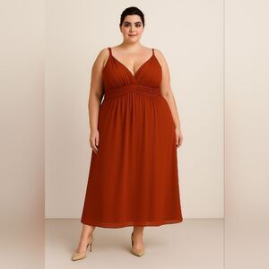 AW Bridal Bridesmaid Dress Rust Red  Midi Sleeveless Formal Wedding Guest XXL